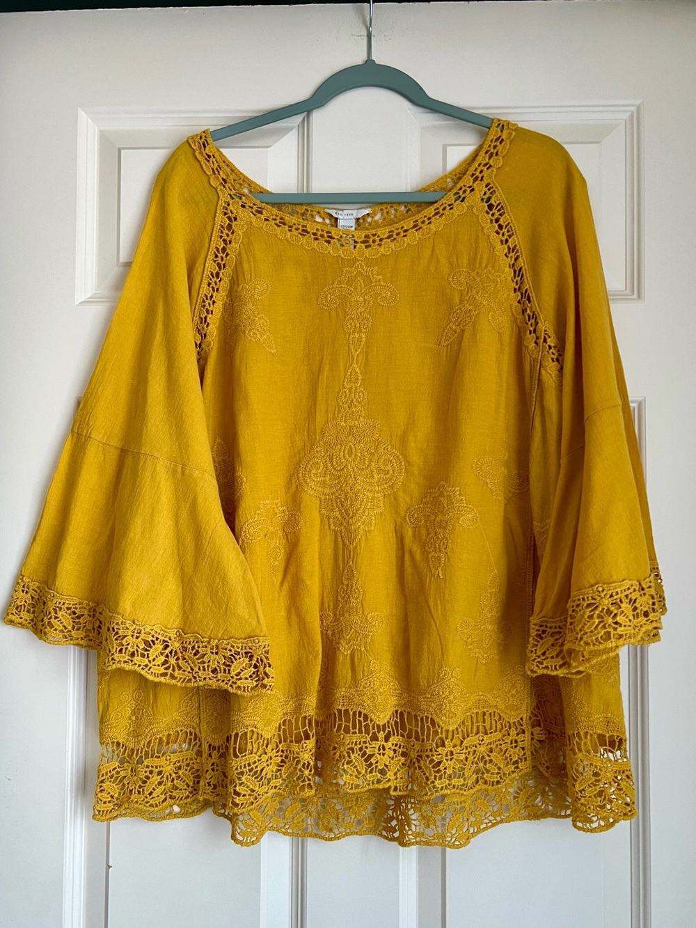 EST.1946 Boho Crochet-Trim Tunic in Mustard Yellow